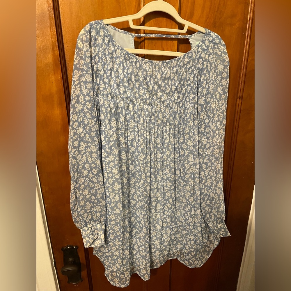 Blue Floral Shirt Dress